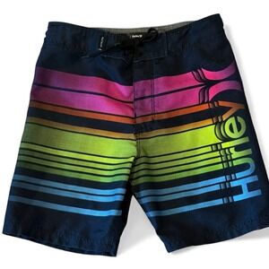 Kids Hurley Board Shorts Sz-6‎ Rainbow Stripe Swim Trunks Drawstring Surfer LOGO